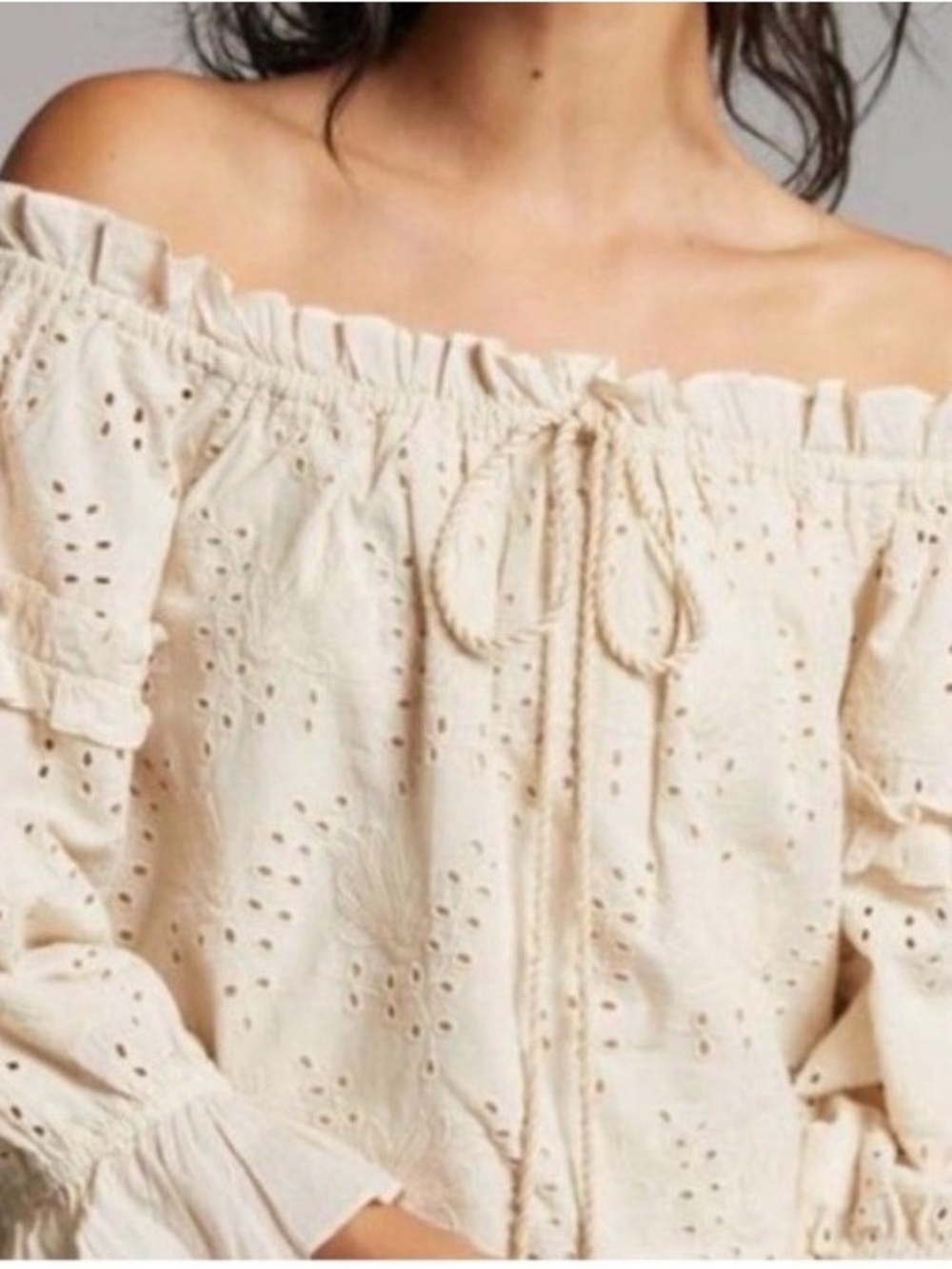 Anthropologie seen worn kept Jane eyelet lace off shoulder cream blouse size 6